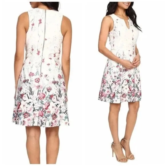 Kut‎ From The Kloth Lana Fit & Flare Dress Size 6 Womans Ivory Floral Sleeveless - Picture 7 of 7